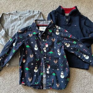 Xmas button down shirt 2 sweaters boys size 4 (Free Planet, Gap, Tommy Hilfiger)